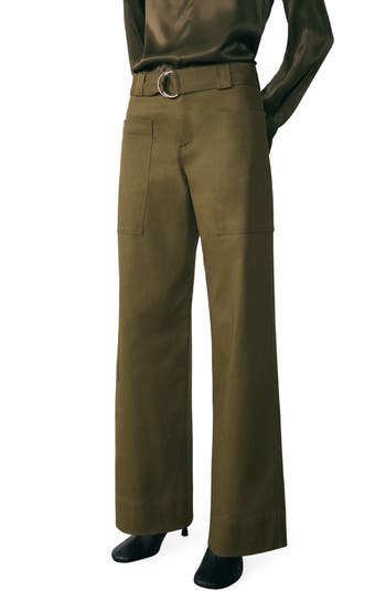 Mango Belted Stretch Cotton Wide Leg Cargo Pants In Brown