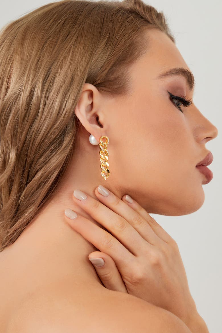 Rhinestone Chain Earrings, Alternate, color, Gold