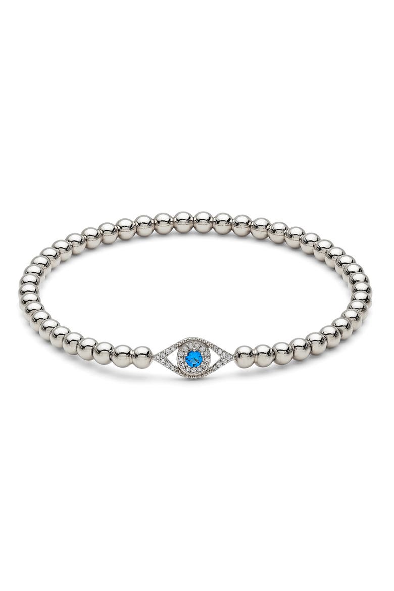 Evil Eye Beaded Stretch Bracelet, Main, color, RHODIUM