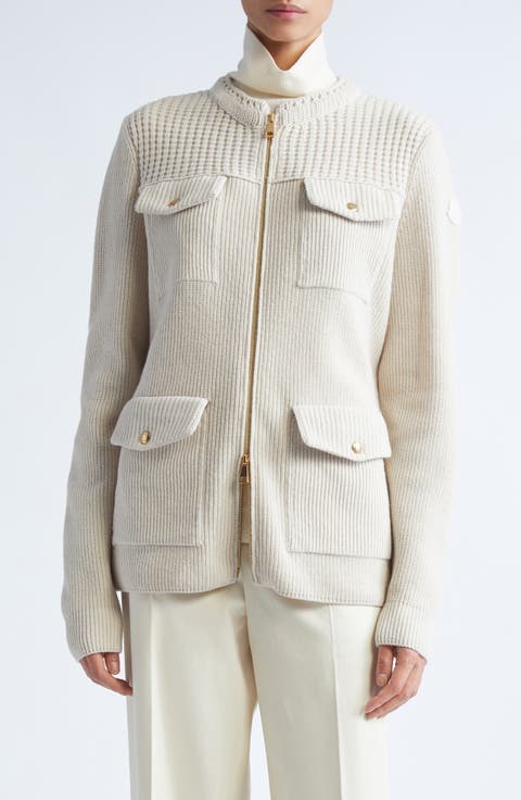 【24AW NEW】MONCLER_women / コットンギャバジンパンツ / Beige White Wide Leg Cotton Sweatpants - Pants & Shorts for Women
