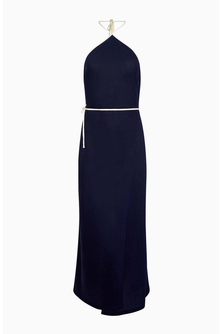 Halter Wrap Dress, Alternate, color, Noir Navy/Egret