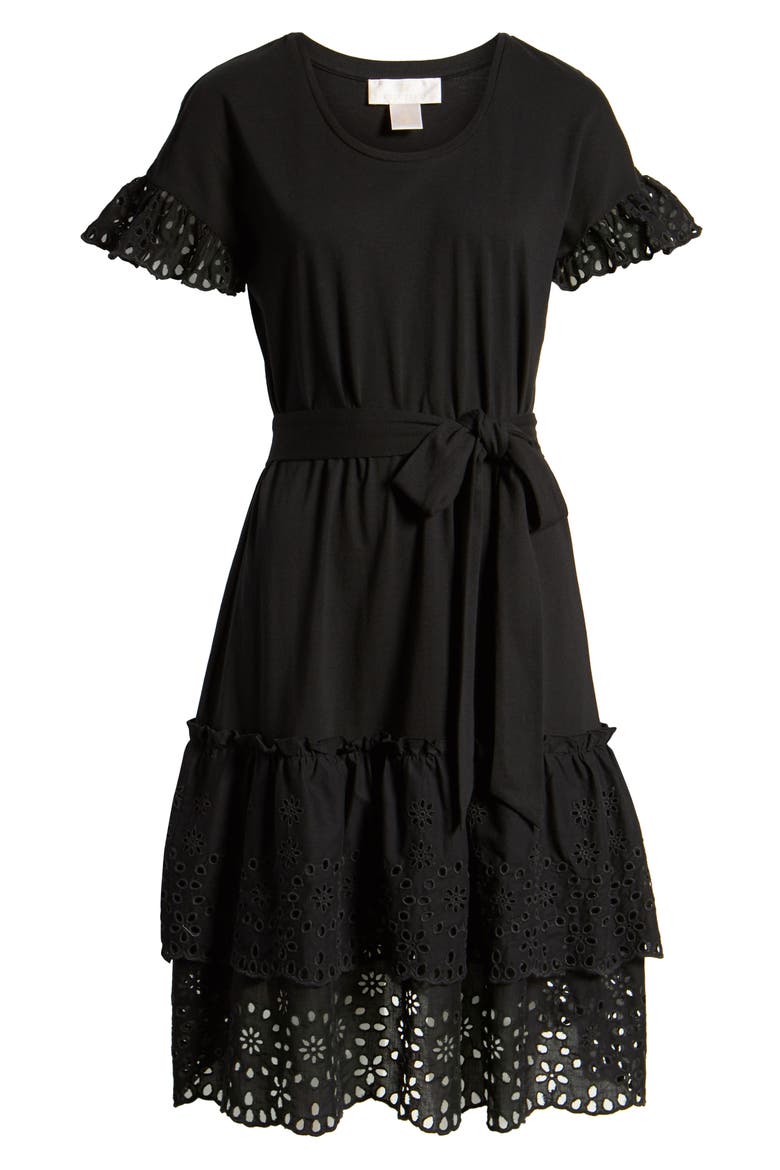 Eyelet A-Line Dress, Alternate, color, BLACK