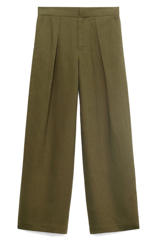 Mango Linen-blend Pleated Trousers Khaki In Green