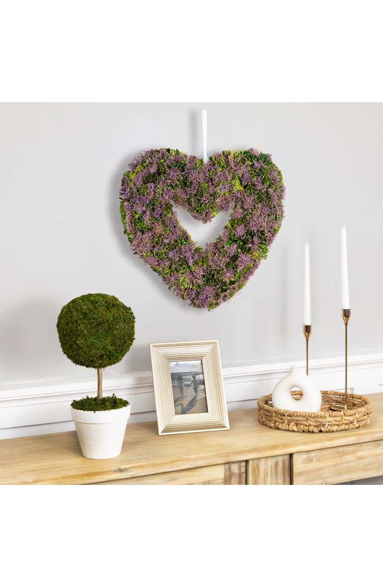 Northlight Moss and Twig Valentine's Day Heart Artificial Wreath - 14.5" - Purple, Alternate, color, Purple