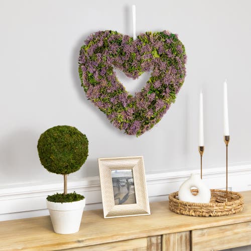 Northlight Moss And Twig Valentine's Day Heart Artificial Wreath In Purple