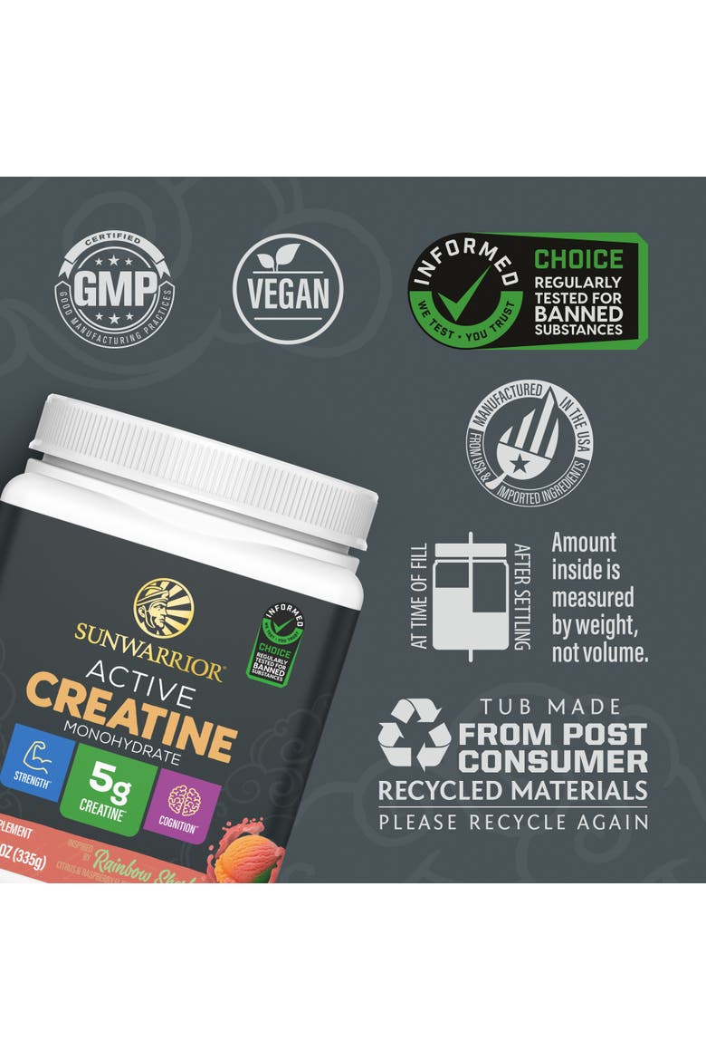 Active Creatine Monohydrate Powder, Rainbow Sherbet, 335g, Alternate, color, No Color