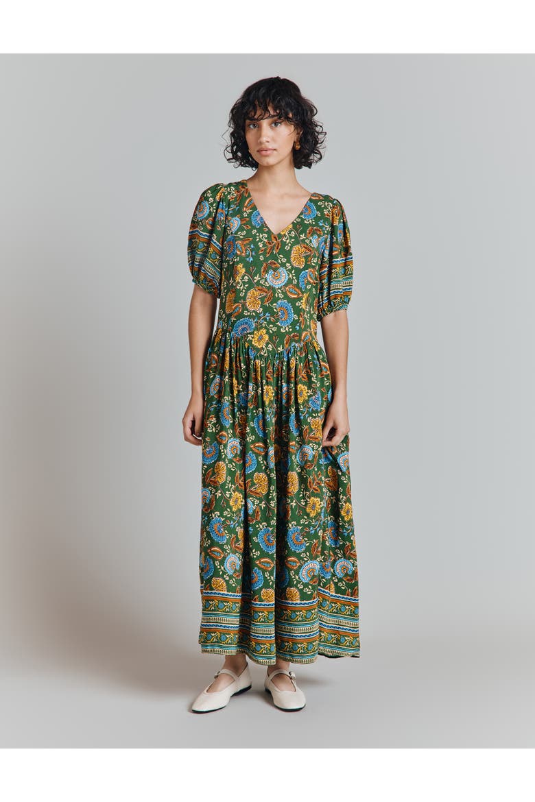 Christy Crepe Midi Tea Dress, Main, color, Green Floral