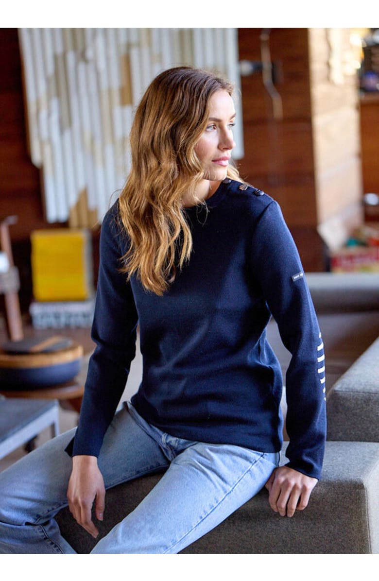 Saint James BREGANCON - Breton Sweater with Jacquard Elbow Patch, Alternate, color, Navy