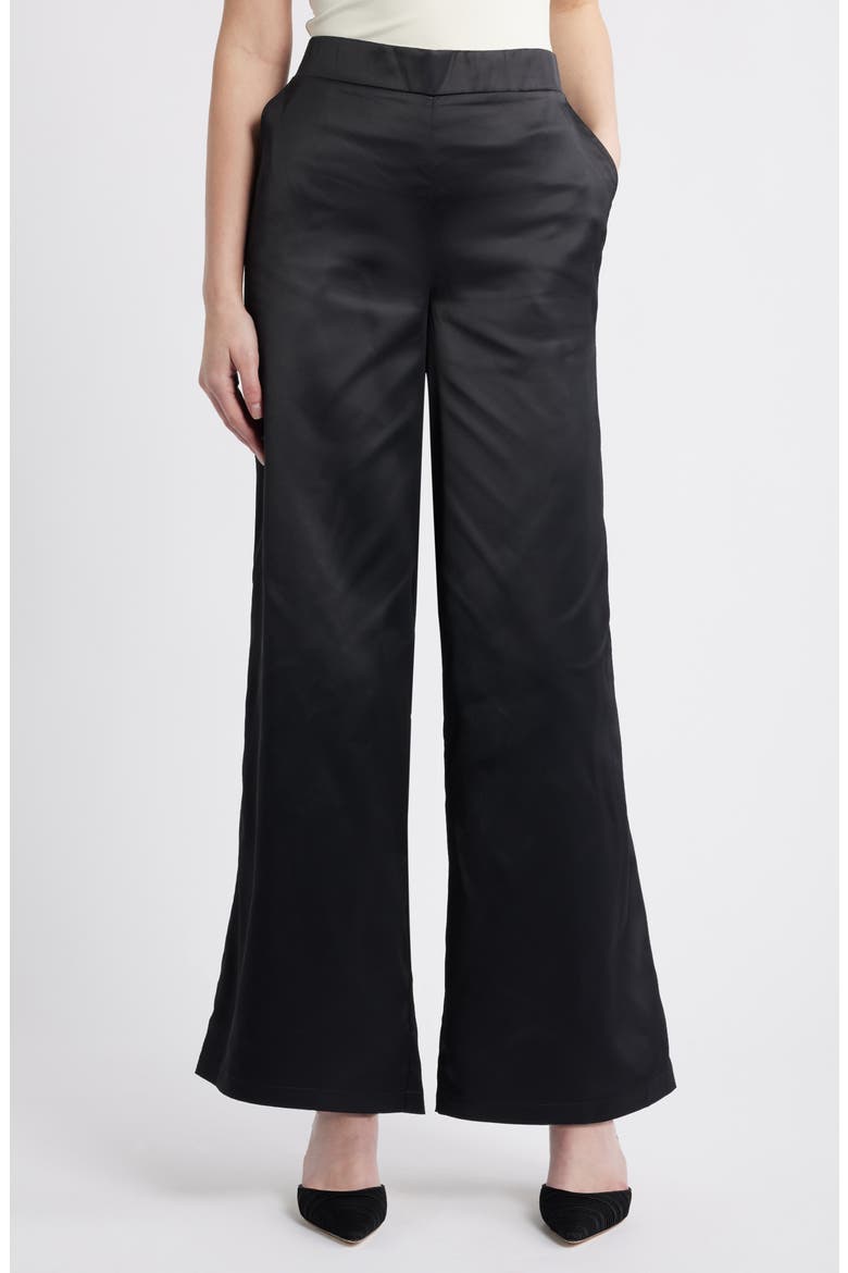 Sateen Wide Leg Pants, Main, color, BLACK