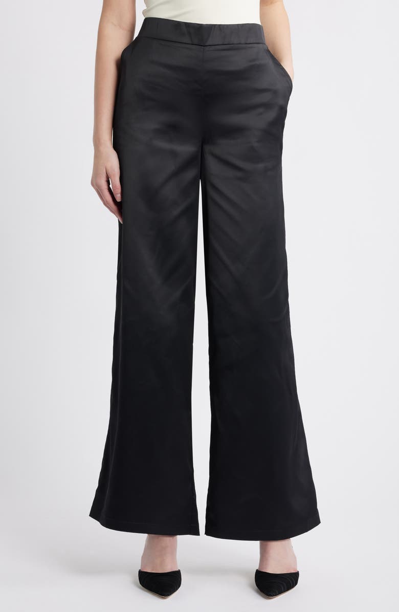Hue Sateen Wide Leg Pants, Main, color, Black