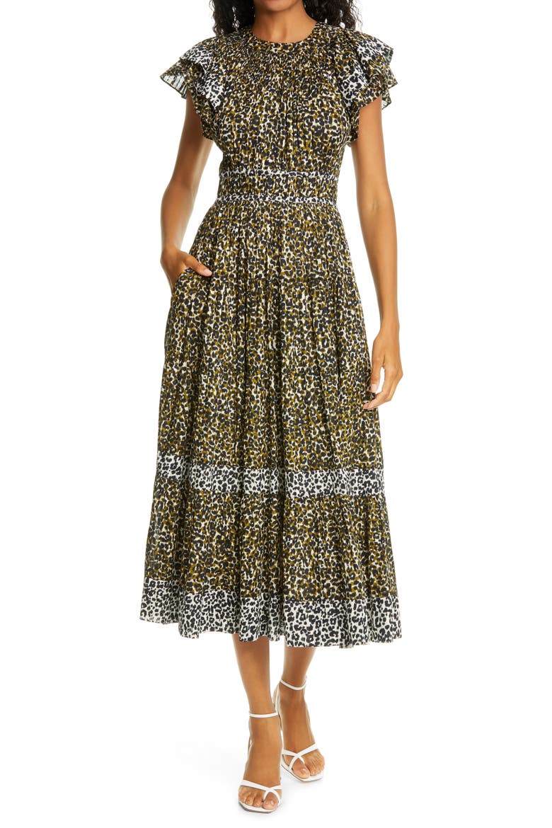Iona Cheetah Print Midi Dress, Main, color, ARMY