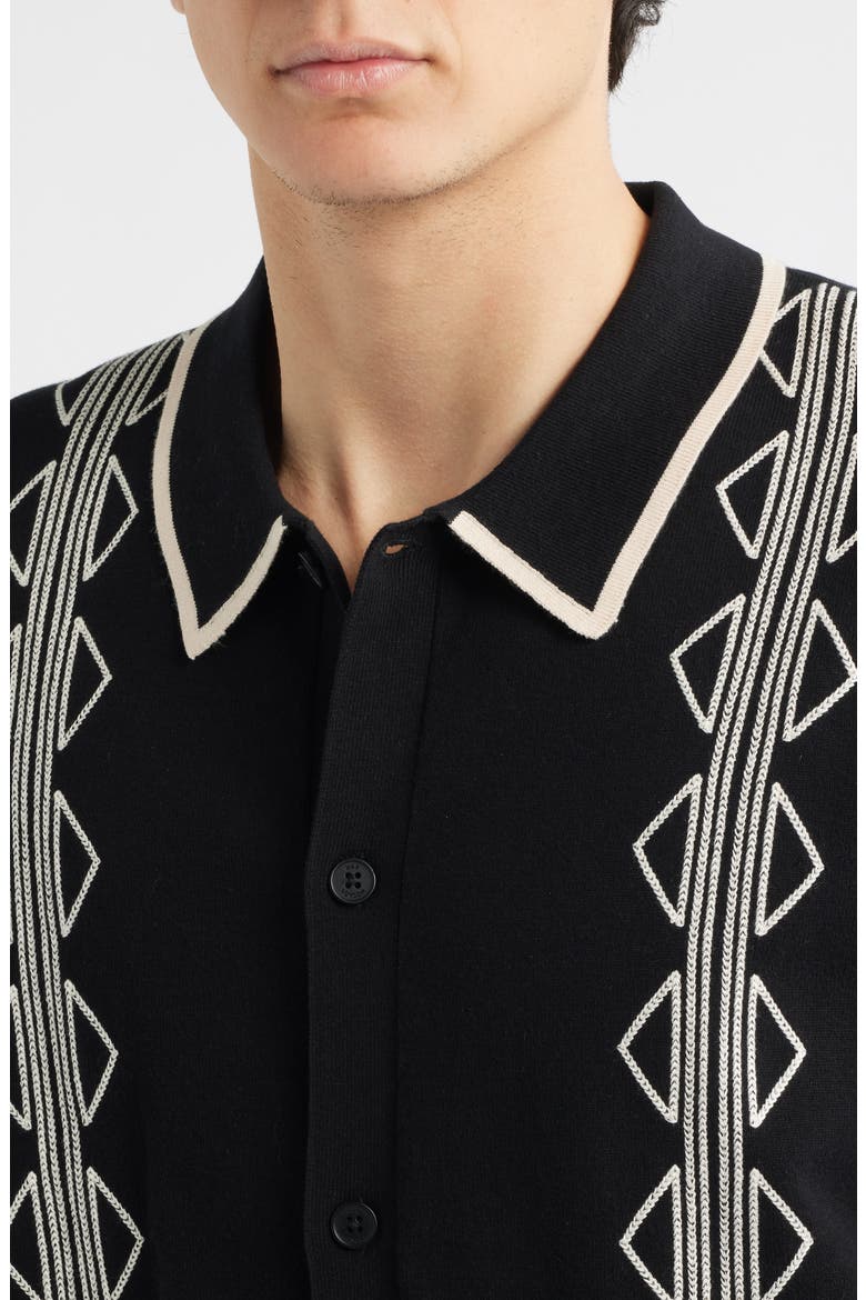 Tellaro Short Sleeve Retro Embroidered Shirt, Alternate, color, BLACK / ECRU
