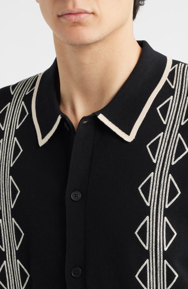 Wax London Tellaro Short Sleeve Retro Embroidered Shirt, Alternate, color, Black / Ecru