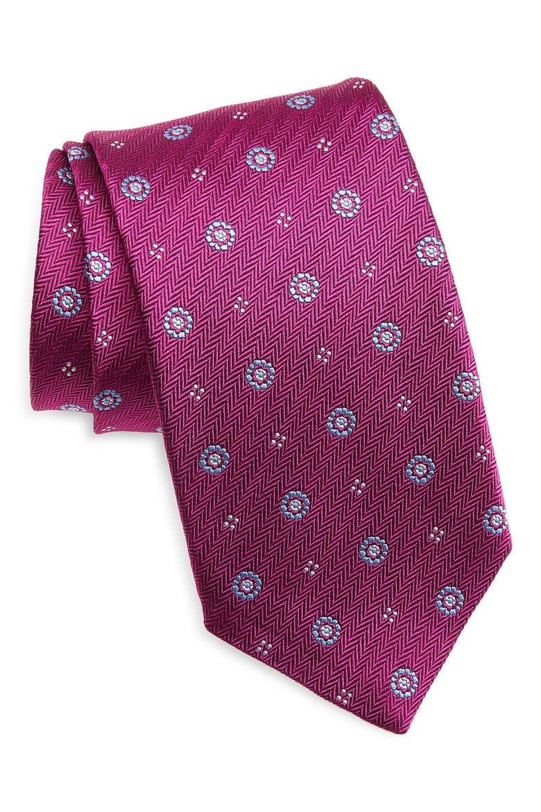 Neat Silk Tie, Main, color, BERRY