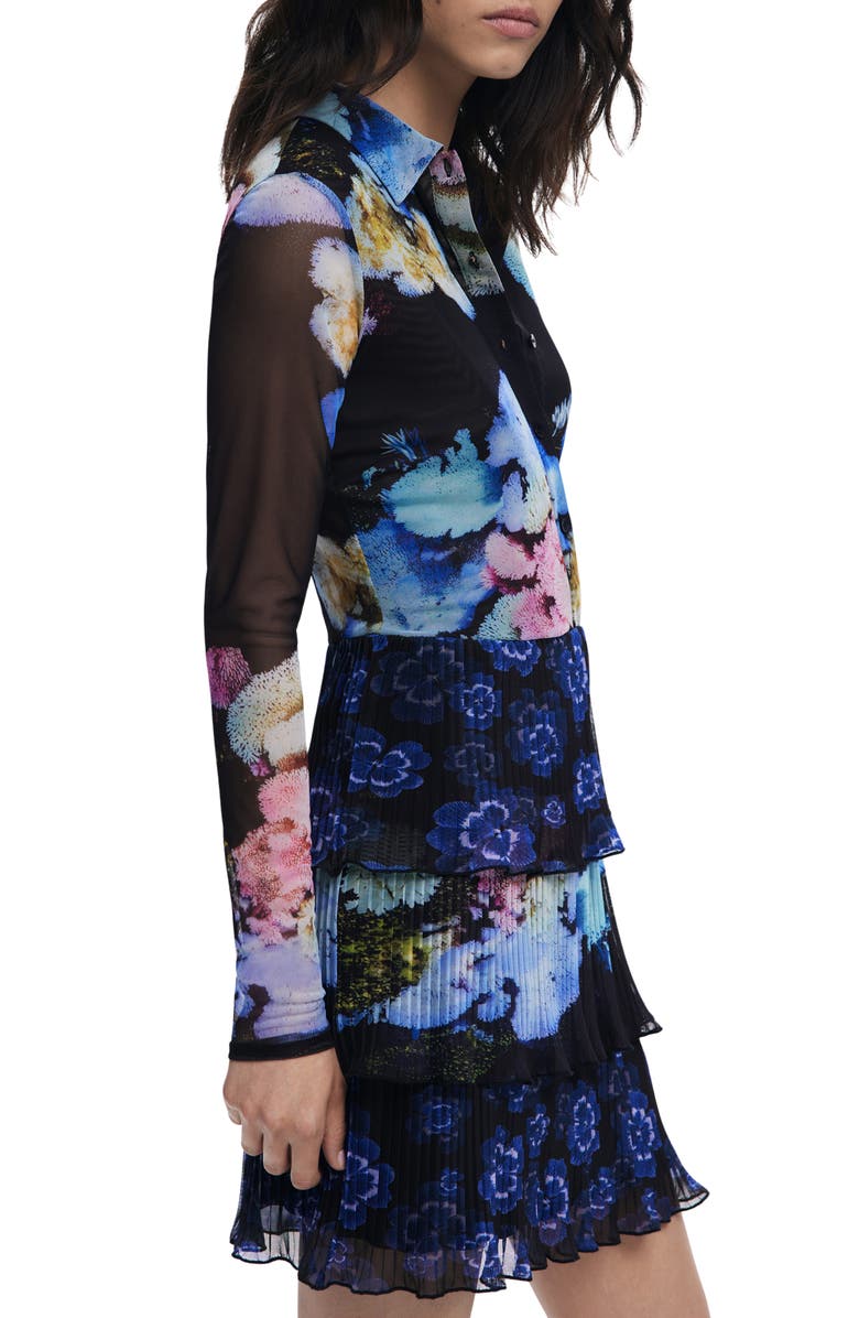Desigual Lacroix Print Long Sleeve Mixed Media Dress, Alternate, color, Black