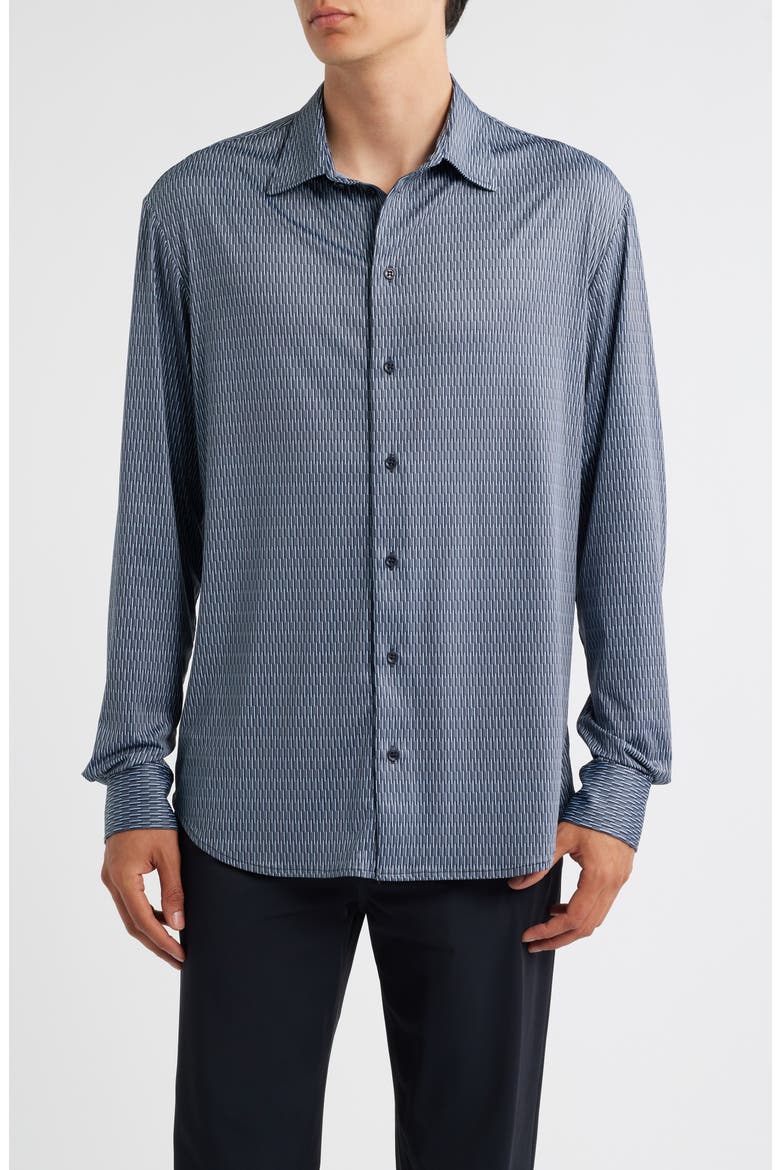 Geo Print Stretch Button-Up Shirt, Main, color, BLUE