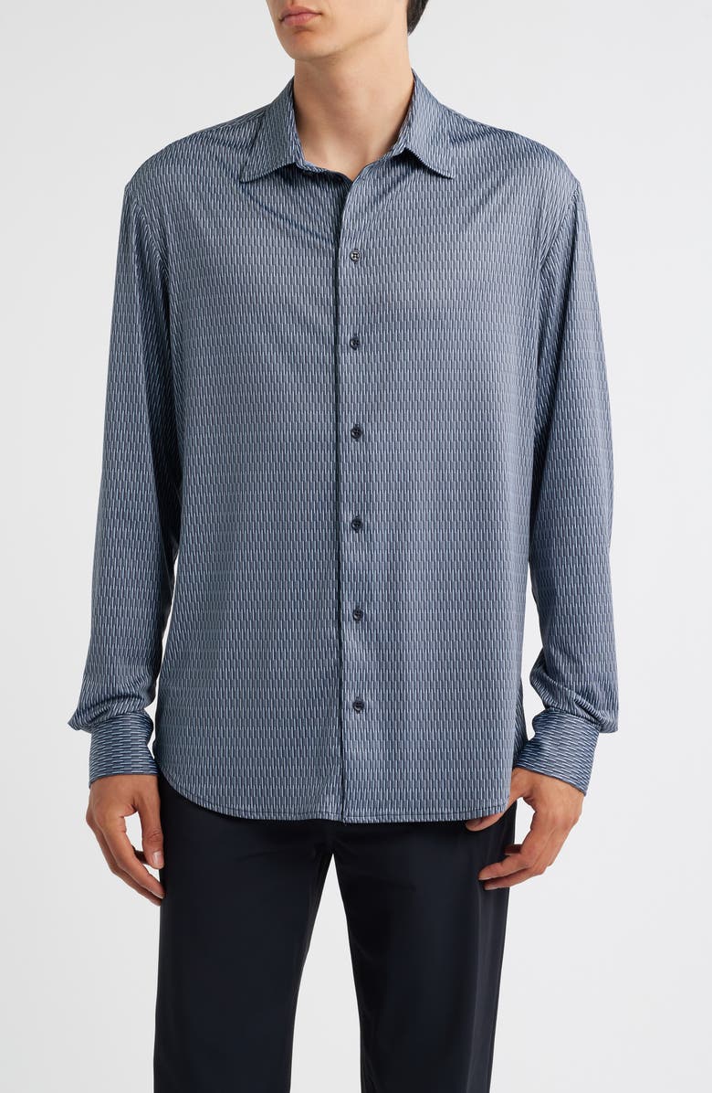 Emporio Armani Geo Print Stretch Button-Up Shirt, Main, color, Blue