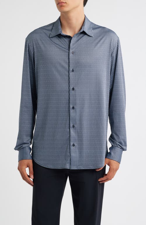 Emporio Armani Geo Print Stretch Button-up Shirt In Blue