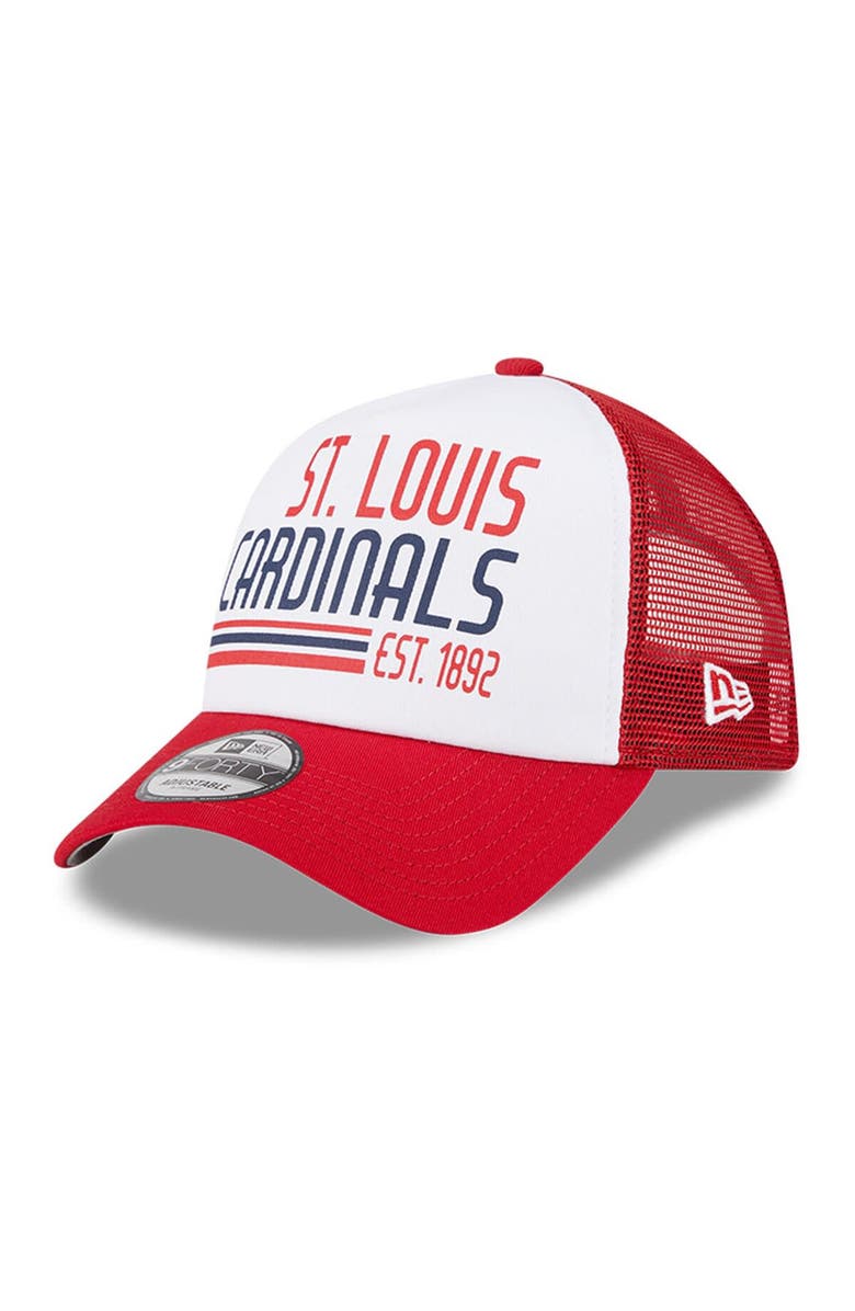New Era Men's New Era White/Red St. Louis Cardinals Stacked A-Frame Trucker 9FORTY Adjustable Hat, Main, color, White