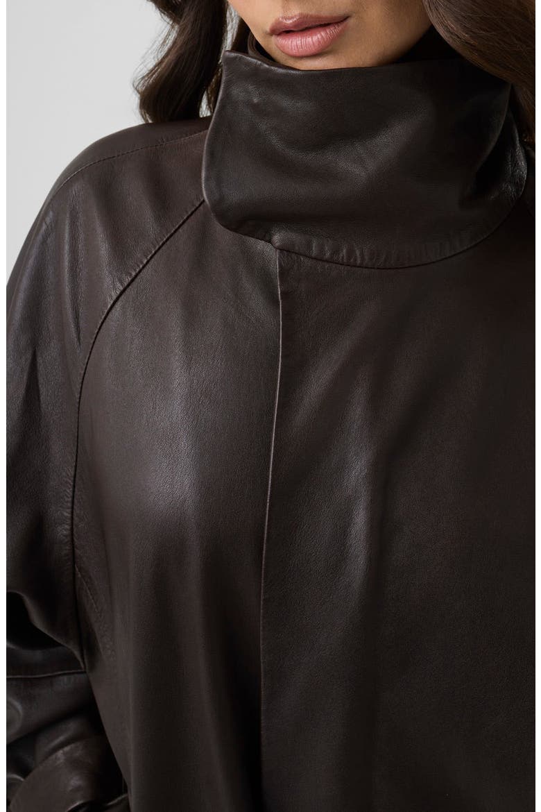 Belted Leather Jacket, Alternate, color, BROWN