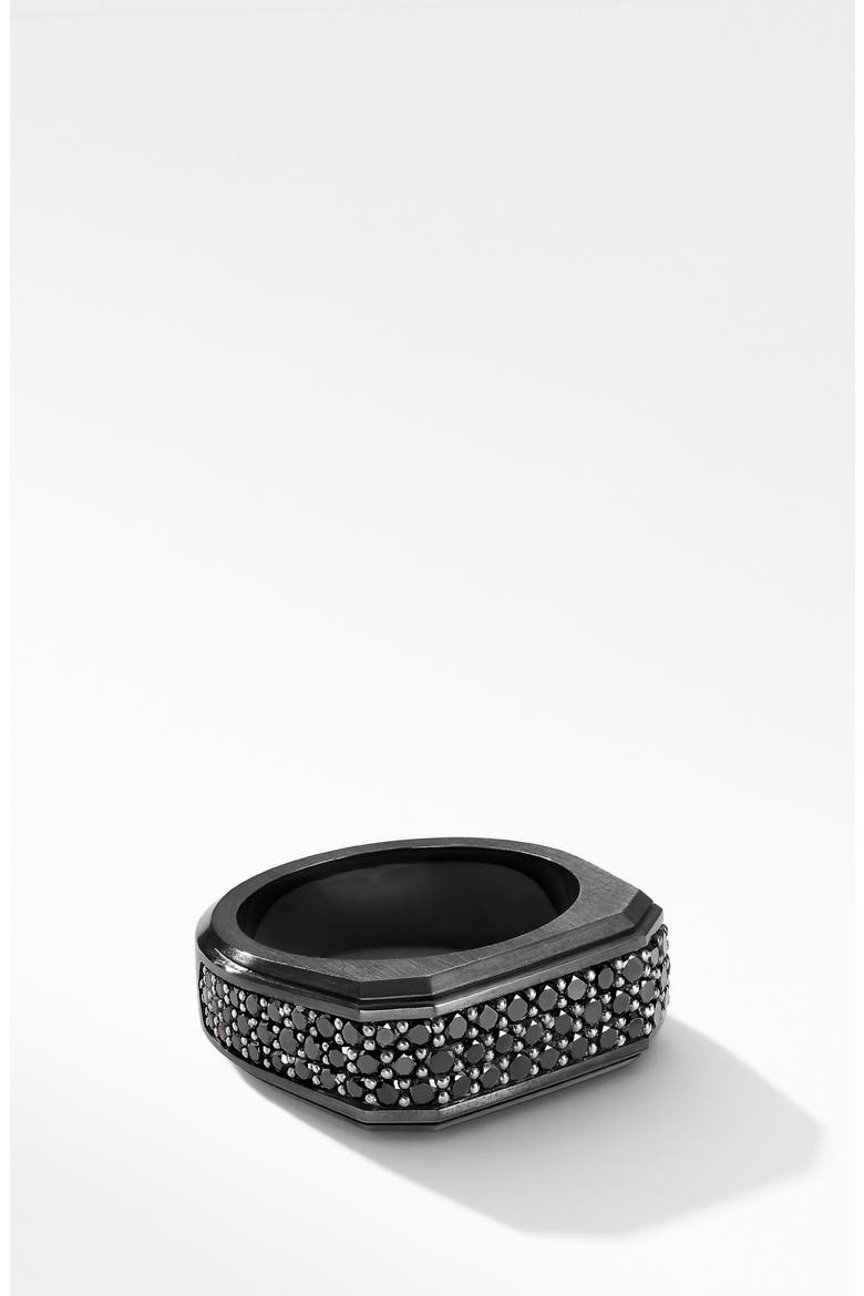 Roman Signet Black Titanium Ring with Black Diamonds, Main, color, BLACK TITANIUM/ BLACK DIAMOND