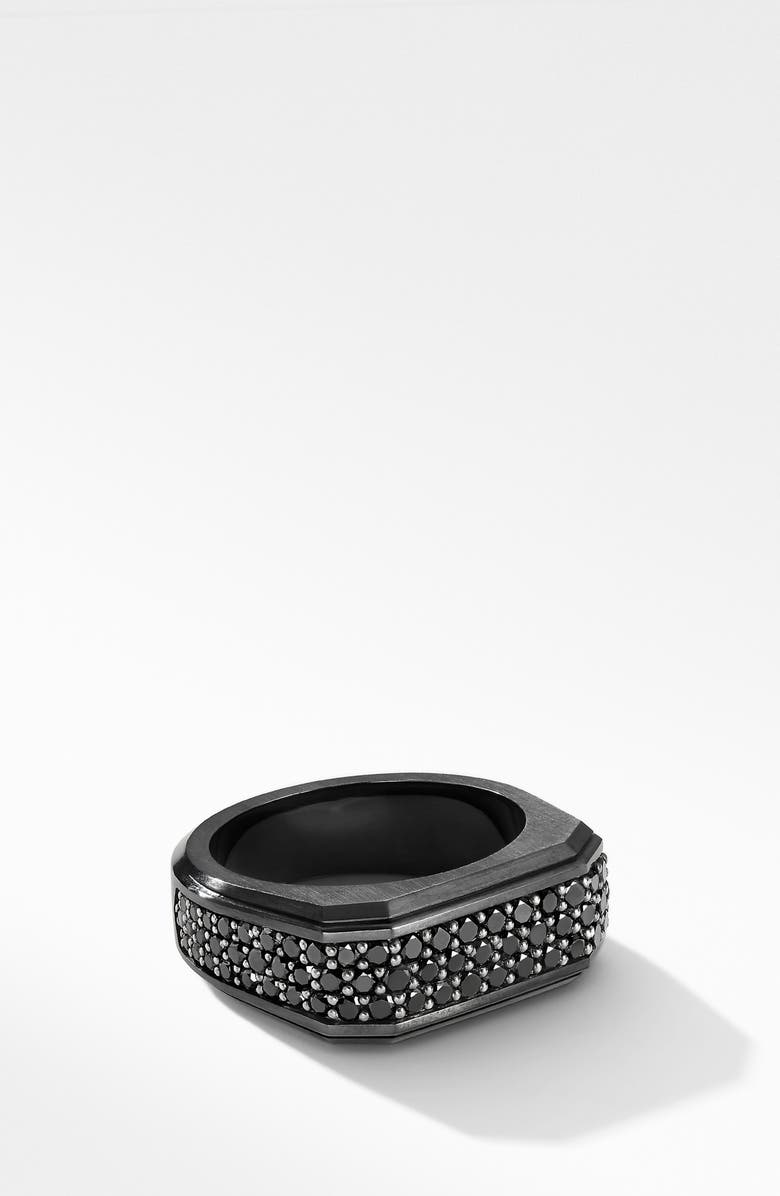 David Yurman Roman Signet Black Titanium Ring with Black Diamonds, Main, color, 