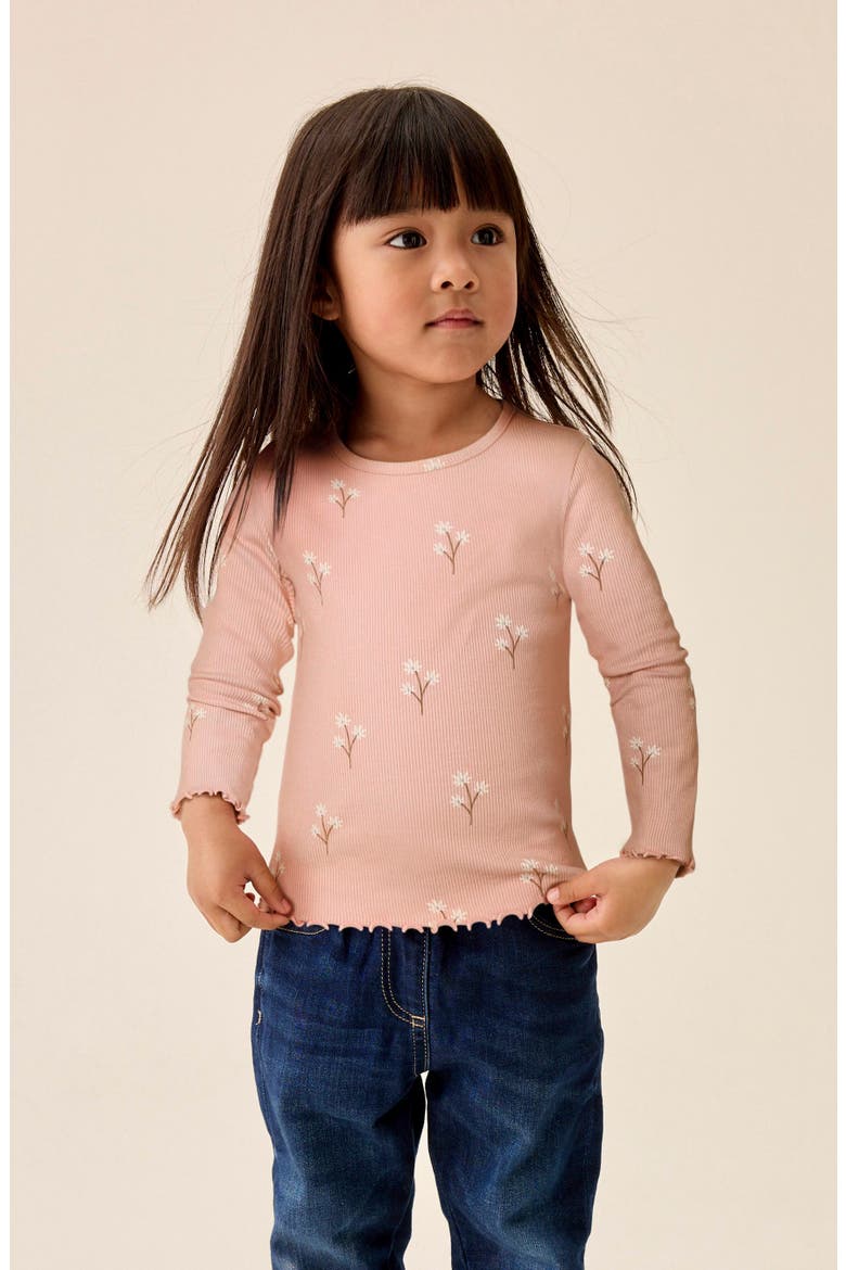 Kids' Pretty Floral Rib Long Sleeve Top, Alternate, color, PINK