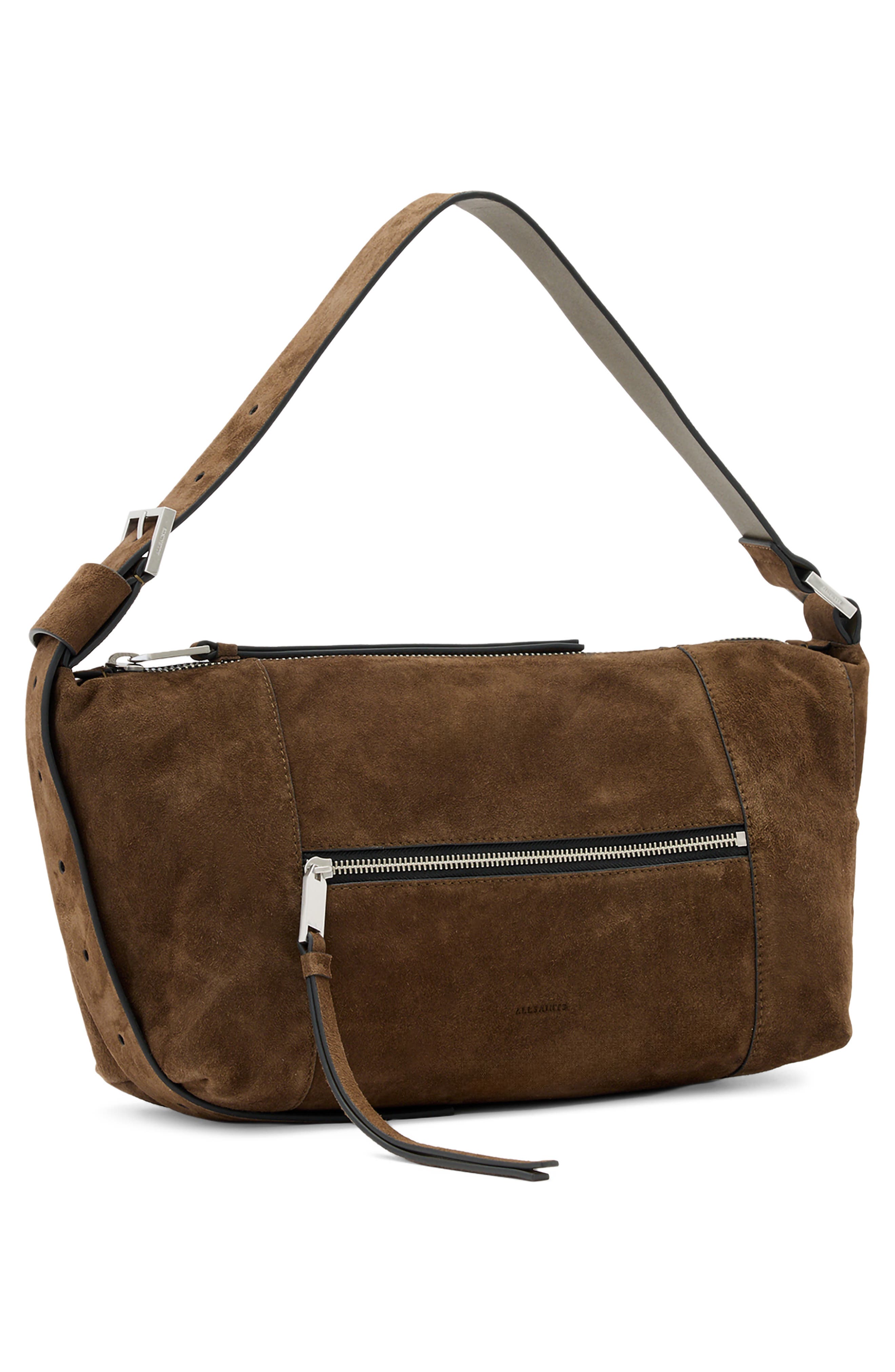 AllSaints Vega Suede Shoulder Bag, Alternate, color, Fango Brown