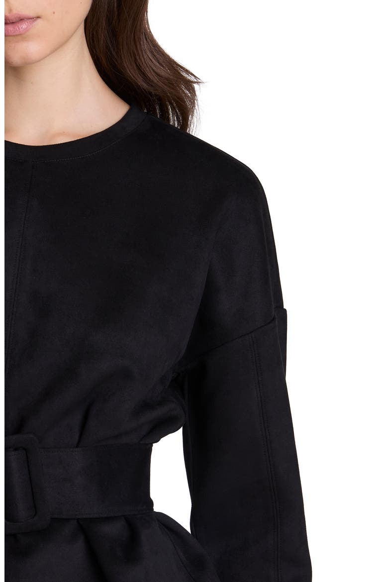 Belted Long Sleeve Crewneck Top, Alternate, color, BLACK