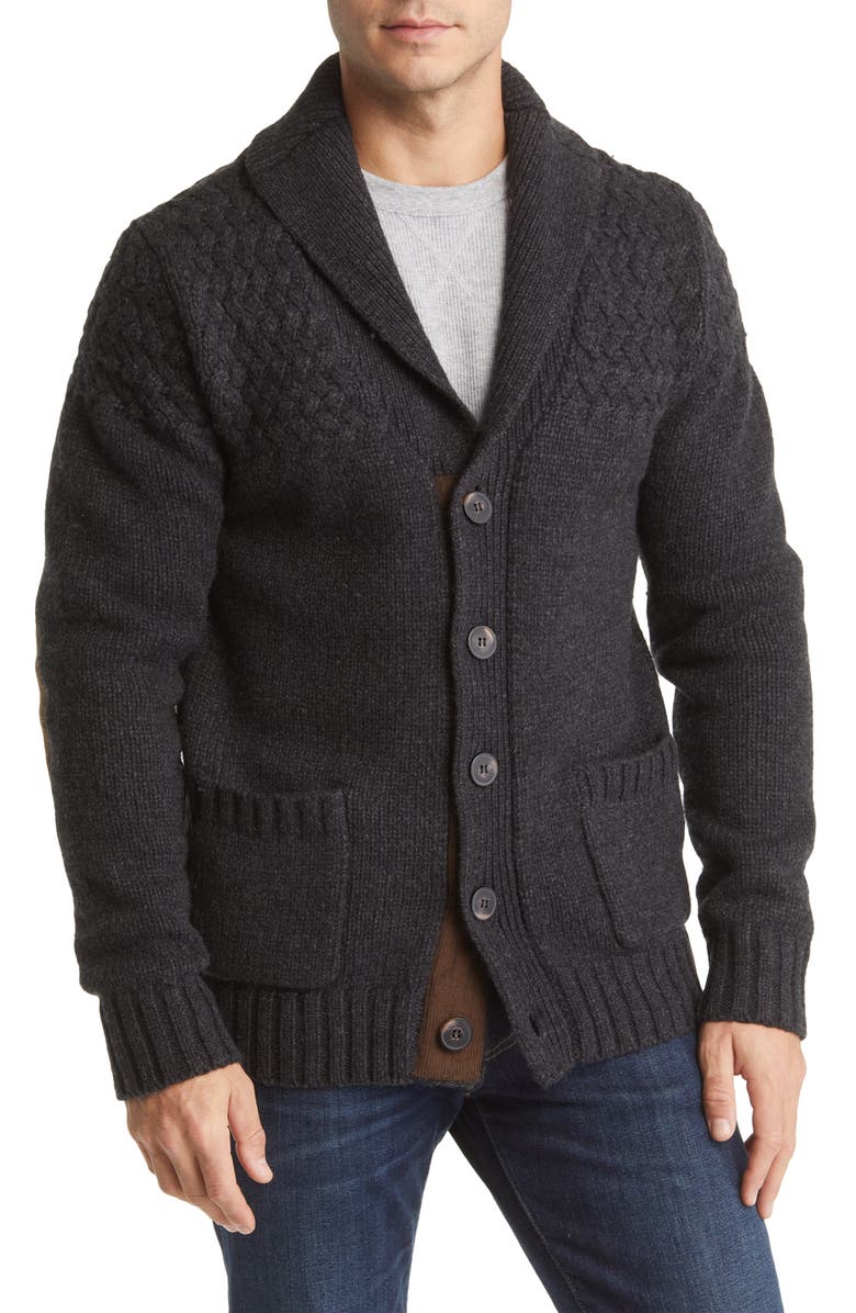 Schott NYC Corduroy Elbow Patch Wool Blend Cardigan, Alternate, color, Heather Black