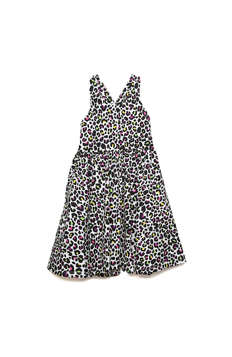 WORTHY THREADS Girls Cross Back Dress, Main, color, Neon Leopard