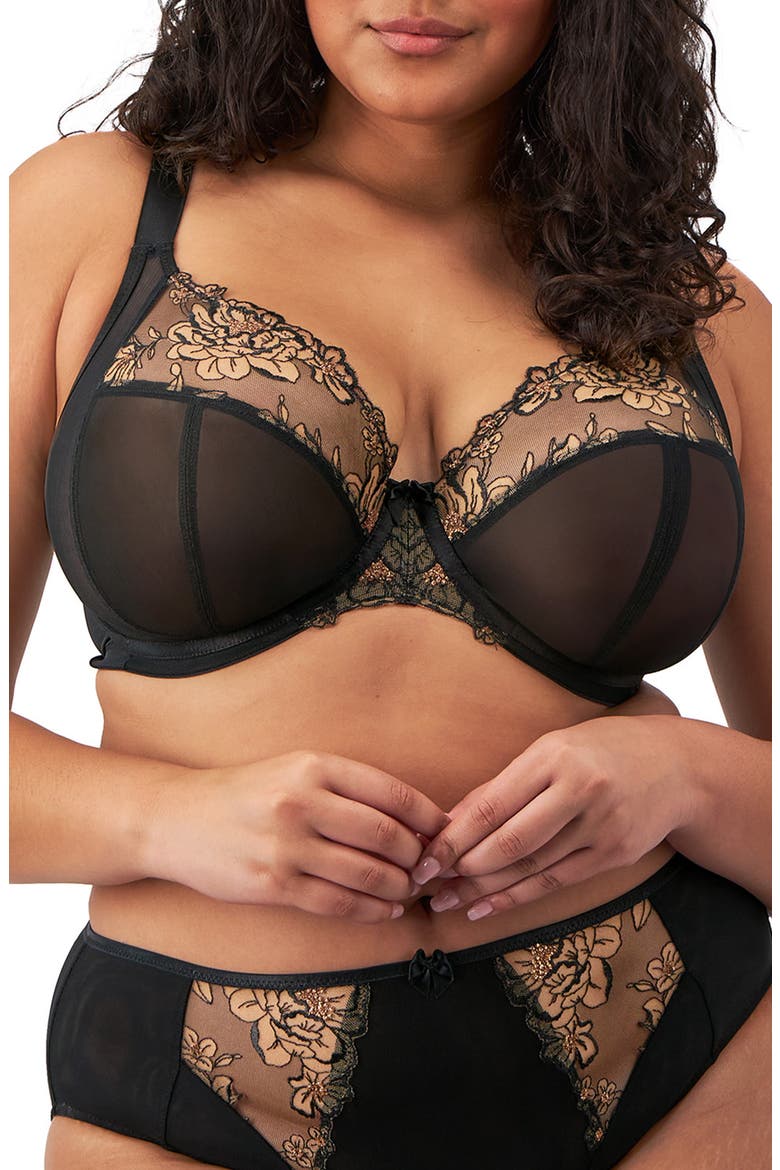 Teagan Full Figure Underwire Plunge Bra, Main, color, BLACK/ ALMOND