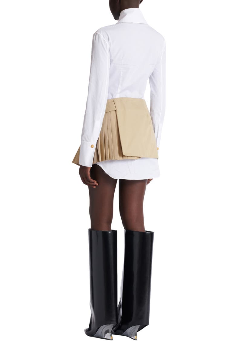 Balmain Short gabardine skirt with belt detail, Alternate, color, Beige