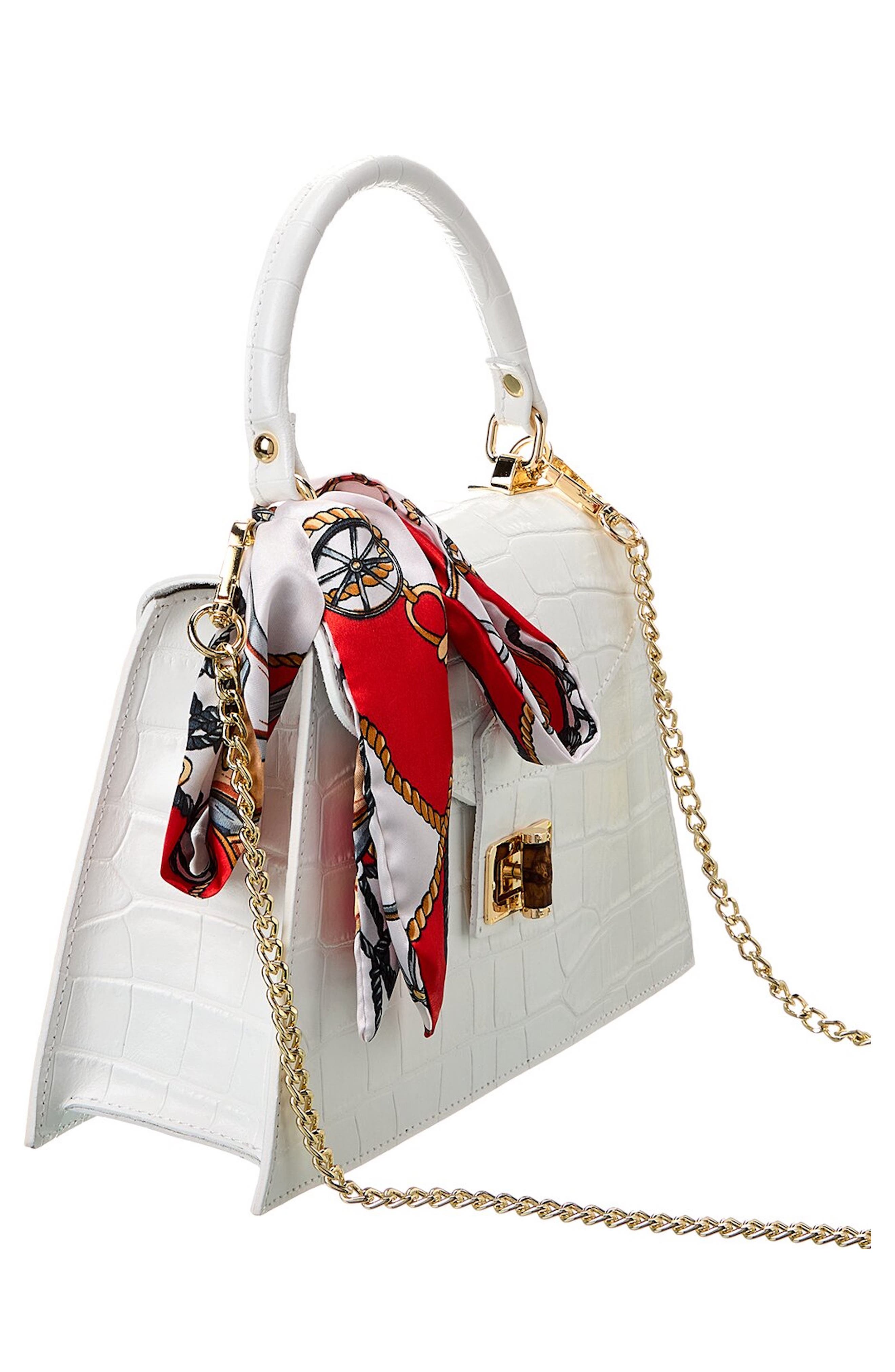 Persaman New York Marta Croc Embossed Satchel with Scarf, Alternate, color, White