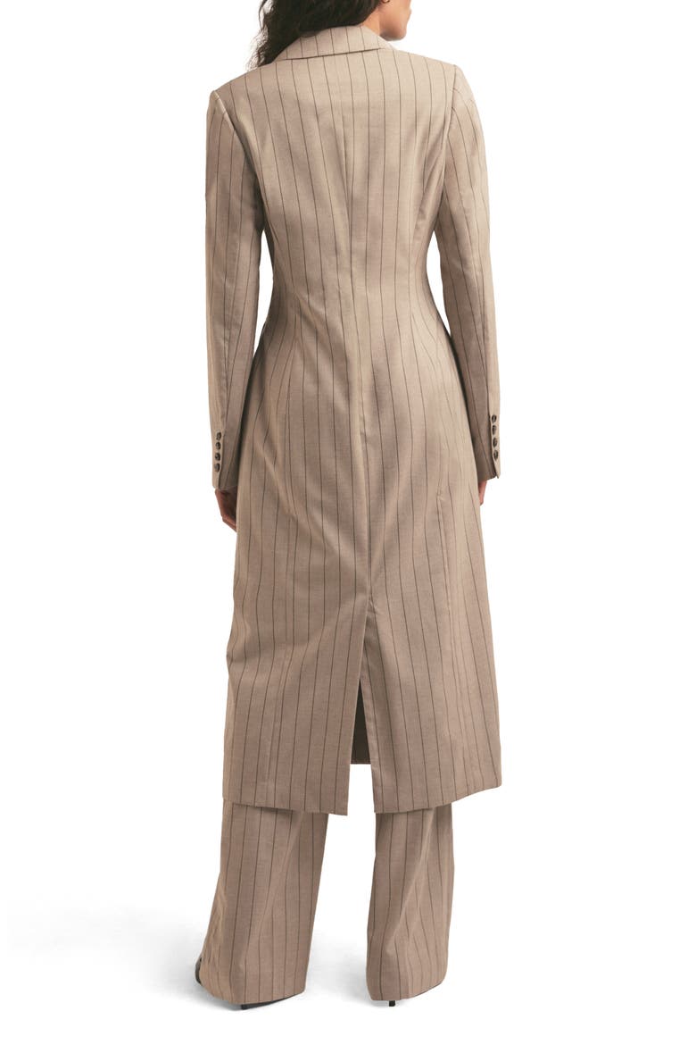The Meyer Double Breasted Longline Coat, Alternate, color, NATURAL PINSTRIPE