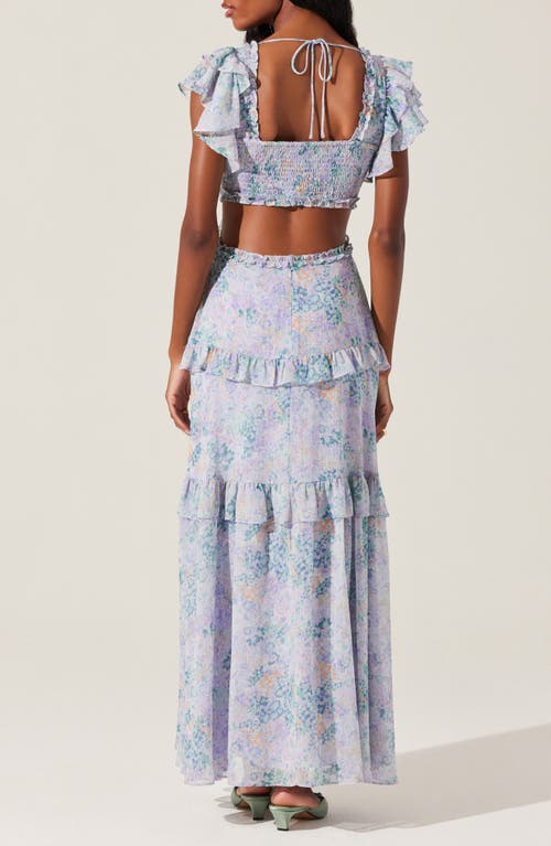 Astr The Label Mable Floral Tiered Cutout Chiffon Dress In Lilac Green Floral