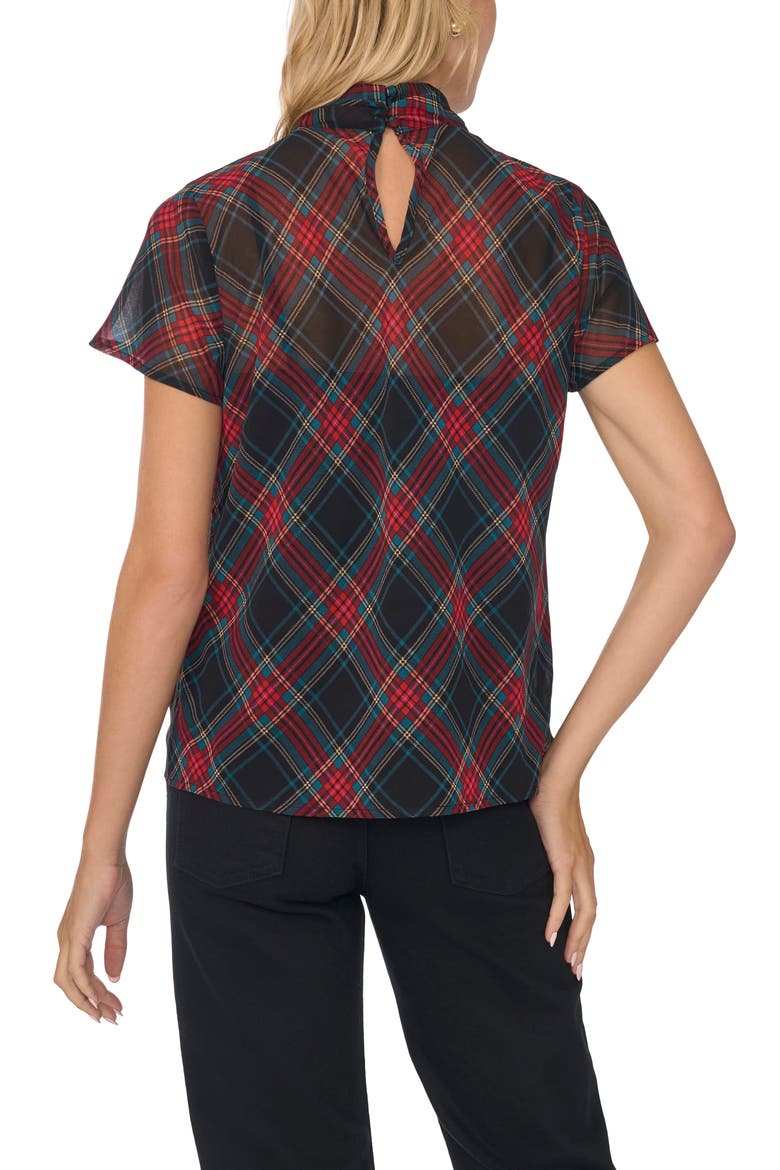 Shirred Mock Neck Chiffon Top, Alternate, color, RICH BLACK