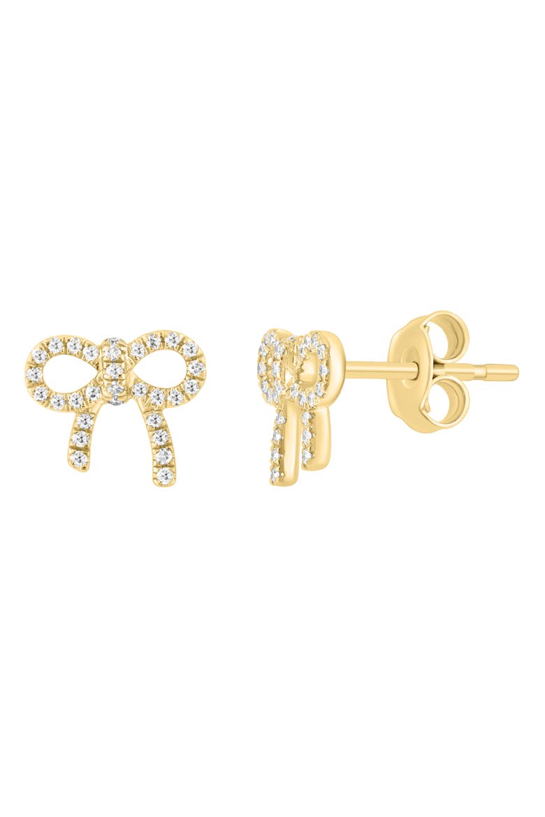 14K Gold Plated Sterling Silver Diamond Bow Stud Earrings, Alternate, color, GOLD