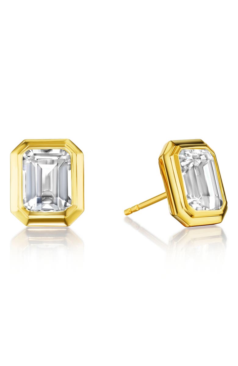 House of Frosted Alexa Emerald Cut White Topaz Stud Earrings, Main, color, Gold