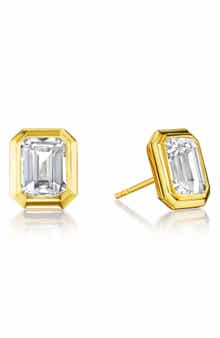 House of Frosted Alexa Emerald Cut White Topaz Stud Earrings