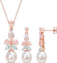 DELMAR Cultured Freshwater Pearl & Semiprecious Stone Earrings & Necklace Set