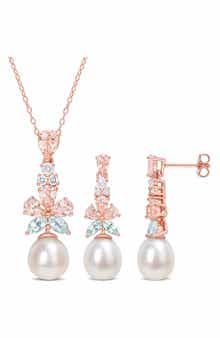 Cultured Freshwater Pearl & Semiprecious Stone Earrings & Necklace Set