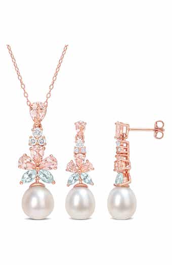 Cultured Freshwater Pearl & Semiprecious Stone Earrings & Necklace Set