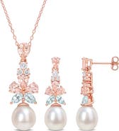DELMAR Cultured Freshwater Pearl & Semiprecious Stone Earrings & Necklace Set