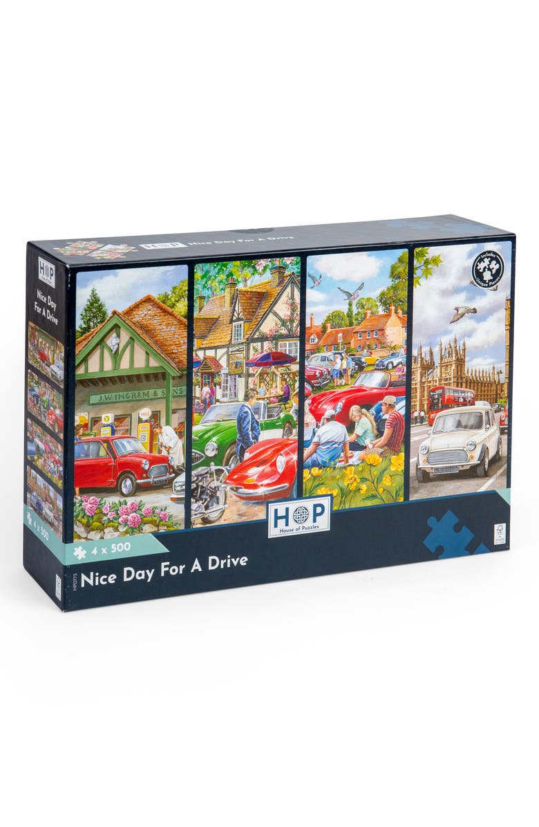 The House of Puzzles Nice Day for a Drive Assorted 4-Pack 500-Piece Jigsaw Puzzles, Main, color, 