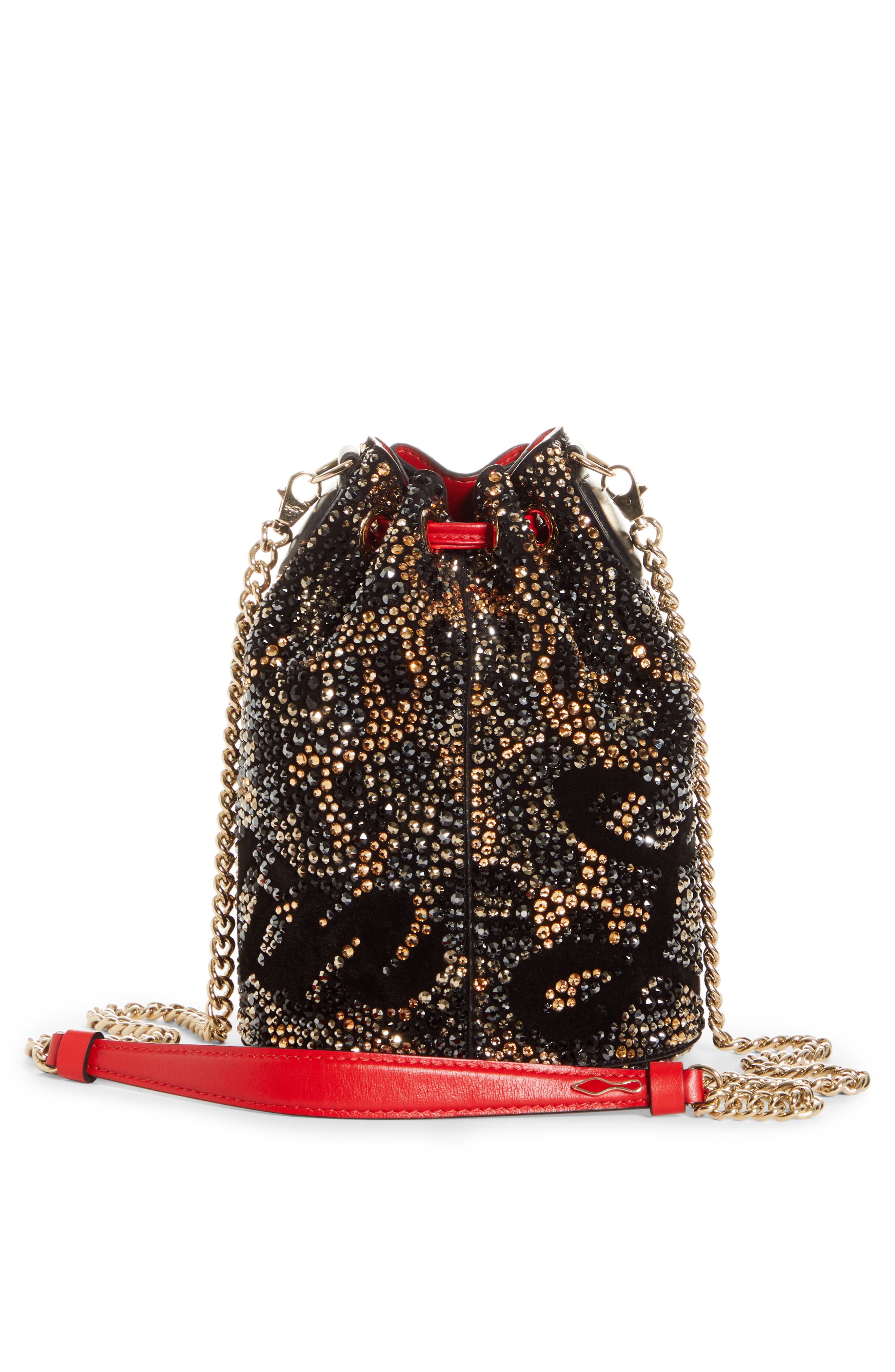 Christian Louboutin Marie Jane Crystal Leopard Print Bucket Bag, Alternate, color, 