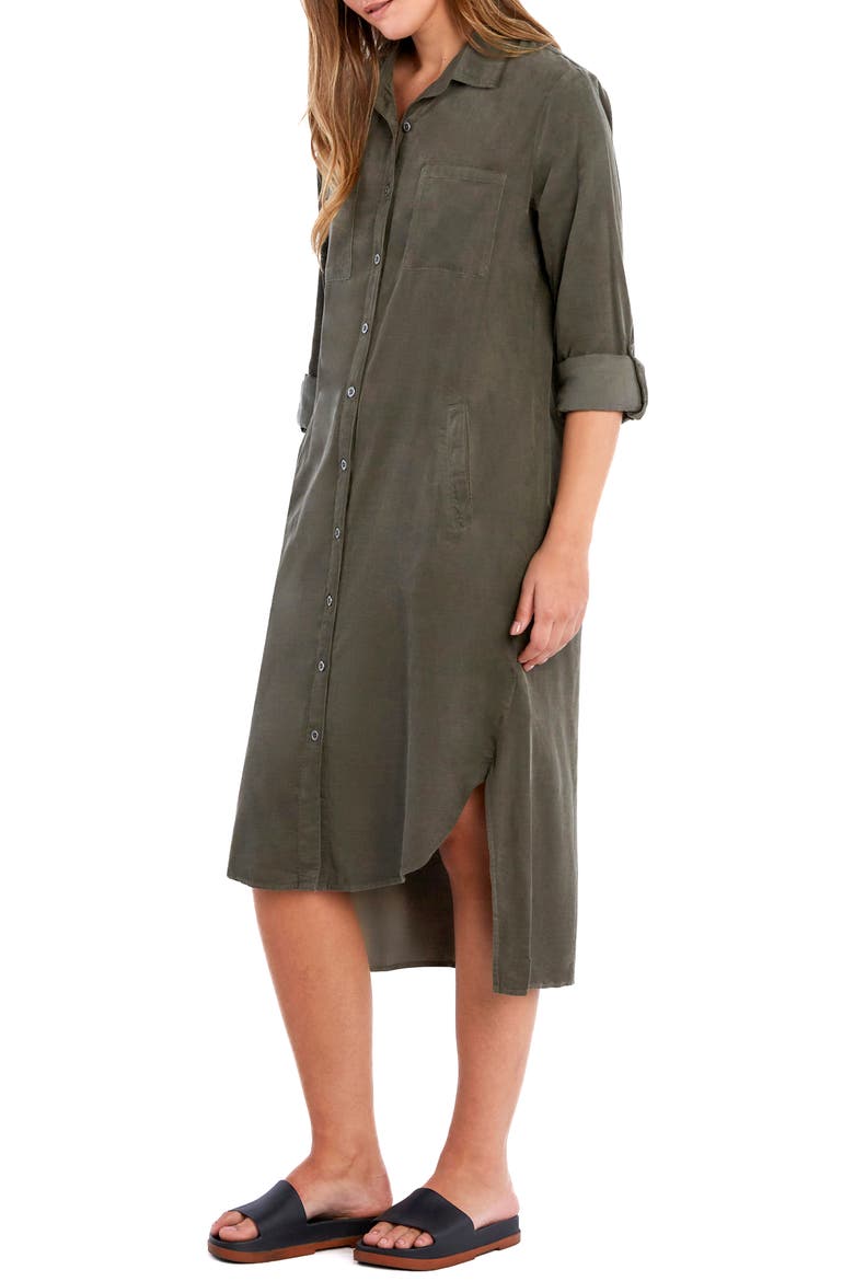 Chill Out High-Low Corduroy Shirtdress, Alternate, color, GOLDEN PINE
