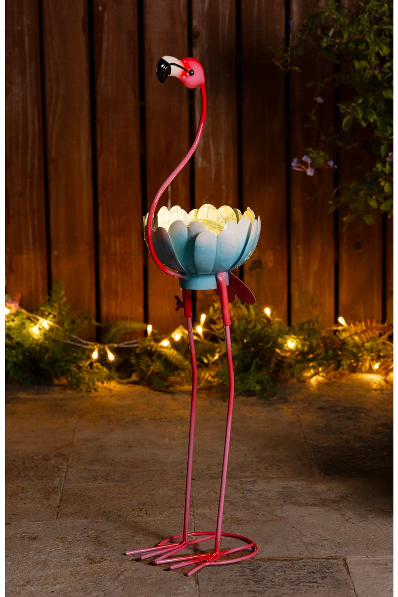 26.25"H Metal Solar Standing Flamingo Garden Statue, Alternate, color, Pink