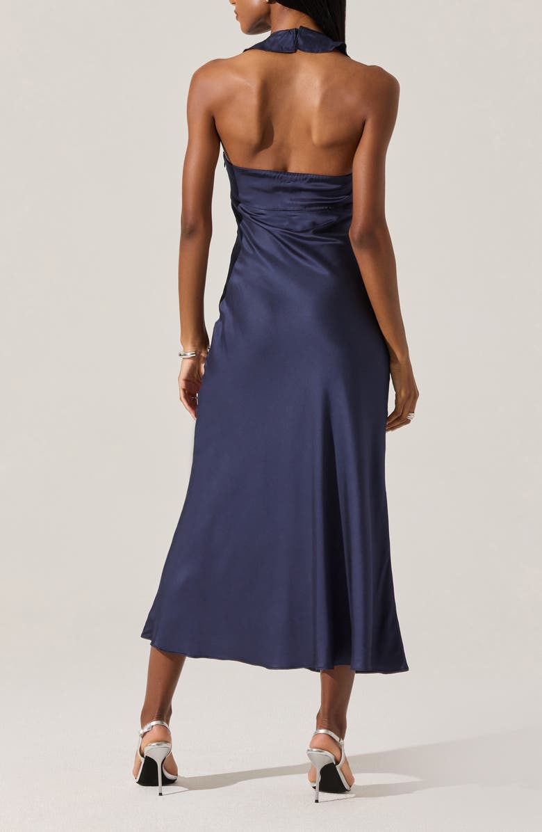 ASTR the Label Morrigan Ruffle Halter Satin Maxi Dress, Alternate, color, Navy