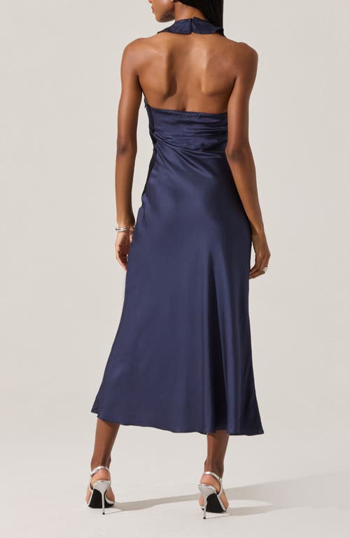 Astr The Label Morrigan Ruffle Halter Satin Maxi Dress In Blue